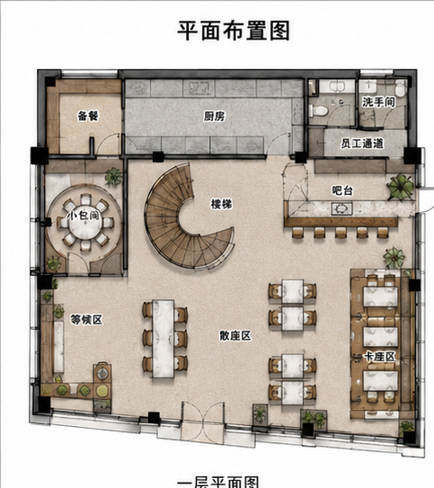 京鲁菜馆一层平面布置图